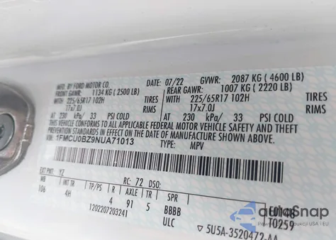 2022 Ford Escape Se Hybrid z USA, uszkodzony, nr VIN 1FMCU0BZ9NUA71013